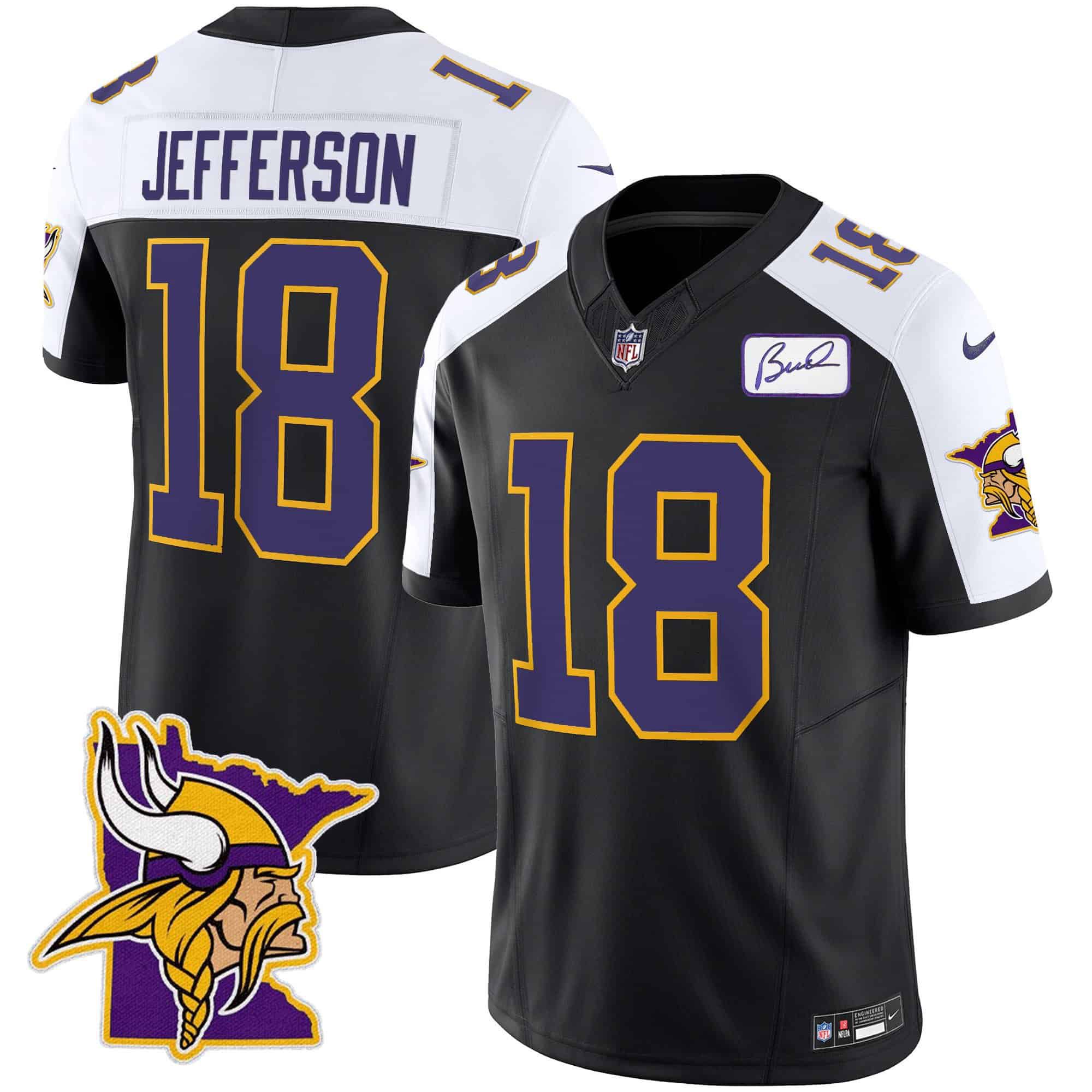 Men Minnesota Vikings 18 Jefferson Black 2024 Nike Patch Classic Limited NFL Jersey
